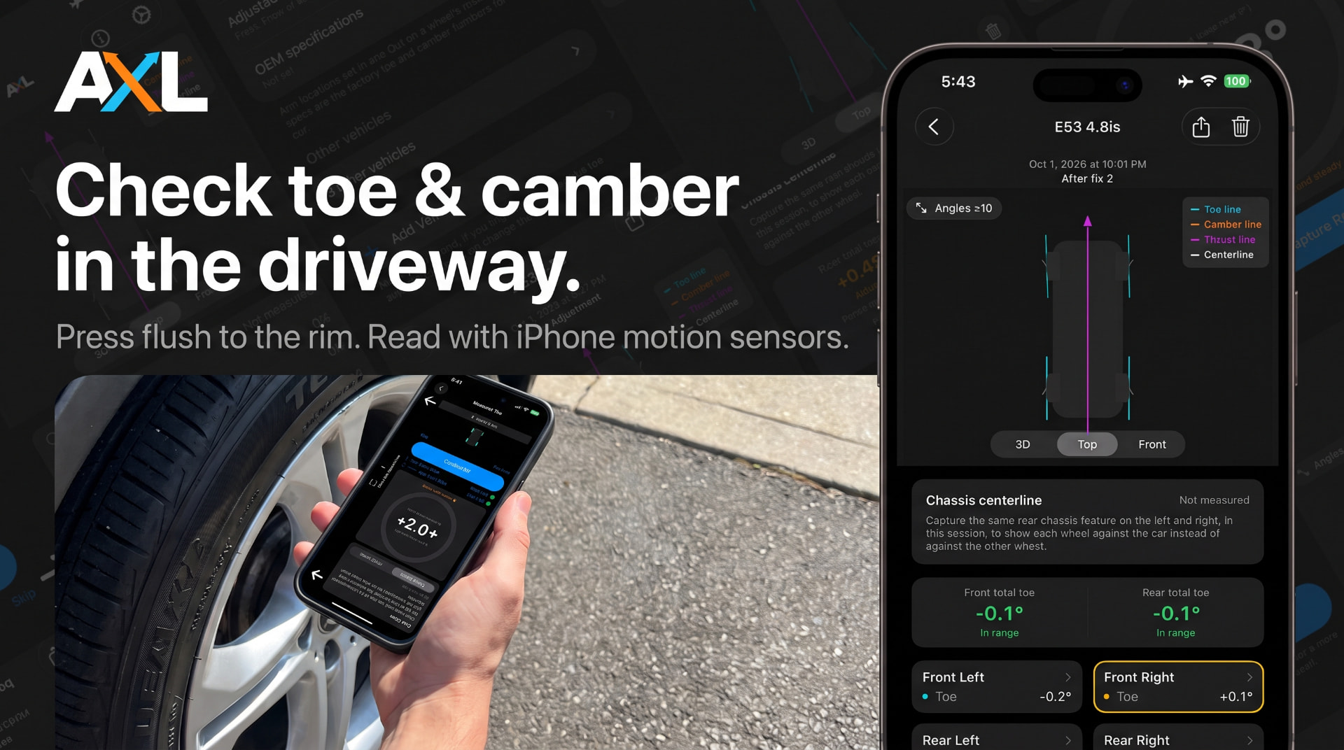 Measuring toe with an iPhone pressed to the wheel